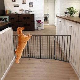 Wooden Pet Gate - Freestanding, Folding For Doorways, Stairs, House, Brown Arc -Dark Brown