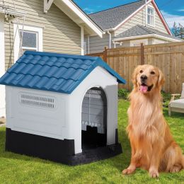 33 Inch Large Plastic Dog House, Indoor Outdoor With Vents And Raised Floors
