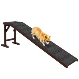 Pet Ramp For Dogs With Non-slip Carpet And Top Platform-Brown