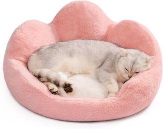 MEWOOFUN Fluffy Couch Bed - Washable Round Pet Sofa With Non-Slip Bottom For Indoor Cats & Small Dogs 23'', Pink