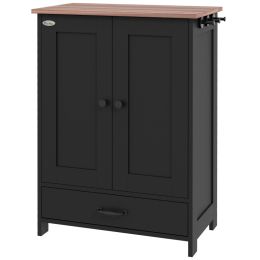 Dog Food Storage Cabinet w/ Raised Dog Bowls, Adjustable Panel, Hooks for Medium Dogs: Black- 23.6" L x 13.8" W x 31.5" H