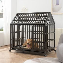 Heavy Duty Dog Kennel Pet Cage With Roof And Windows-Black
