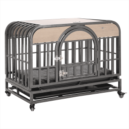 46in Heavy Duty Dog Crate, Furniture Style Dog Crate With Removable Trays And Wheels For High Anxiety Dogs-Grey