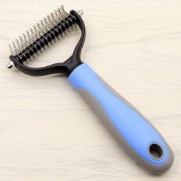 Pet Long-haired knot Comb, Double-sided Blade  : Blue-L
