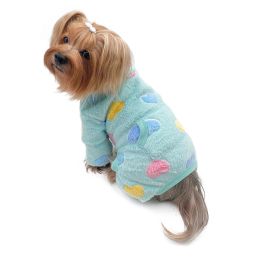 Ultra Plush Colorful Hearts Turtleneck Pajamas - Blue - L
