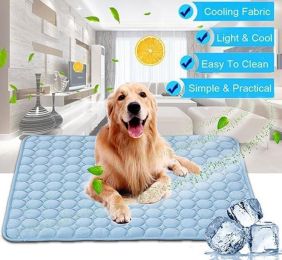 Pet Dog Cat Ice Silk Cold Nest Pad For Cooling In Summer-Blue-63x50cm