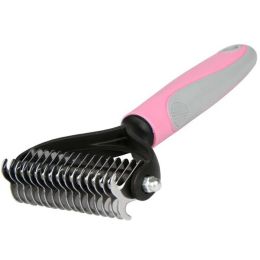 Grooming Brush Double Sided Shedding And Dematting Undercoat Rake Hair Removal Comb : Pink