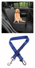 Pet Carrier Hammock Safety Protector Rear Car Seat: Black with Blue leash