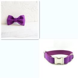 Solid dog collar bow accessories:Purple Bset-XS