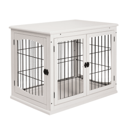 Small Kennel End Table With Two Open Sides And Lockable Door-White