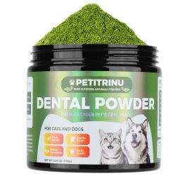 PETITRINU Natural Dental Powder For Cats And Dogs, Fresh Breath Gentle Clean Teeth Health Pet Oral Care Powder 150g: Green