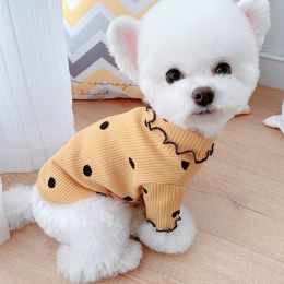 Dot turtleneck dog bottoming shirt -Yellow-XS