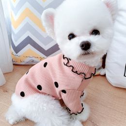 Dot turtleneck dog bottoming shirt -Pink-XS