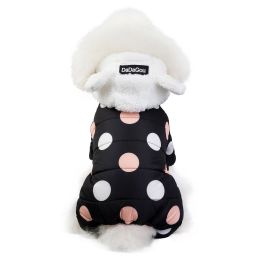 Warm big polka dot four-leg cotton coat -Black-XL