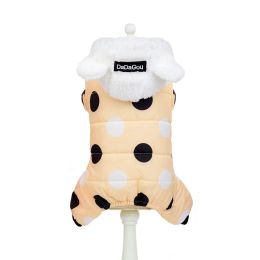 Warm big polka dot four-leg cotton coat -Light Yellow-L