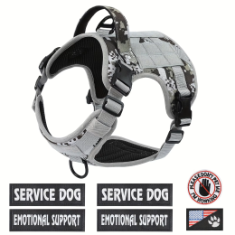 American Local Tactical Service Dog Harness Vest, Adjustable Reflective Dog Harness Metal Buckle Hiking Training: GrayCamo-S