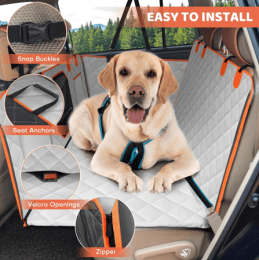 Dog Car Seat Cover With A Hard Bottom That Can Withstand 400 Pounds, Sturdy & Waterproof  -Silver Grey