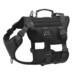 Heat-resistant Durable Nylon Tactical Service Dog Harness, Adjustable No-pull Reflective Vest With Dual Handles For Large Dogs: Black-L