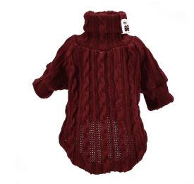 Dog Sweater Turtleneck : Wine Red-XS