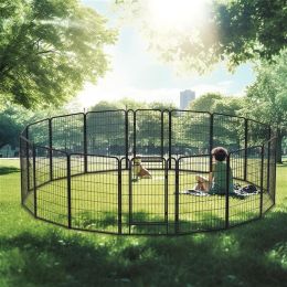 16 Pieces Of Heavy-duty Metal Pet Sports Fence -Black