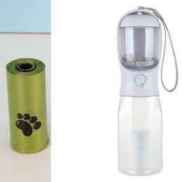 Portable Dog Water Bottle Drinker & Waste bag Dispenser, 3 In 1 Leak-proof Multifunctional  -White