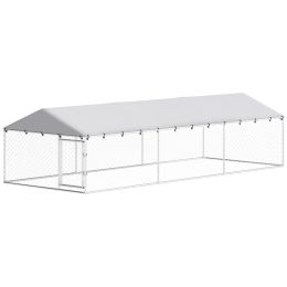 Dog Kennel Outdoor for Large Dogs with Waterproof Roof: Silver-20' x 7.5' x 5'