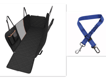Dog Car Seat Cover View Mesh Pet Carrier Hammock Safety Protector Car Rear Back Seat Mat With Zipper And Pocket For Travel-Black with blue leash