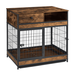 Furniture Dog Cage Double Door- Rustic Brown
