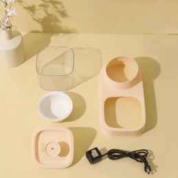 Water Dispenser And Feeding Bowl 2-in-1 -Beige