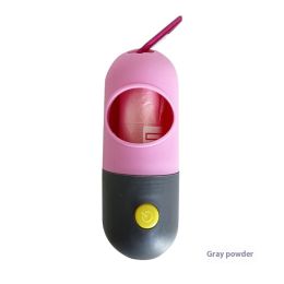Led Light Pet Waste Bag Dispenser For Dogs  -Pink Gray-Including Garbage Bags