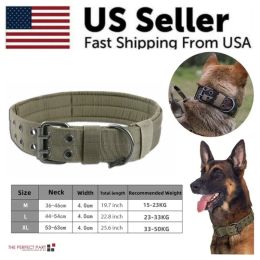 Wide Tactical Heavy Duty Nylon Large Dog Collar K9 Military With Metal Buckle: Green-M