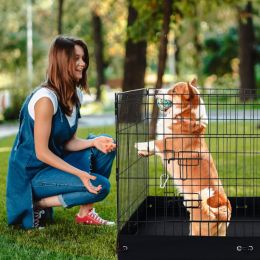 Dog Playpen 4 Panels Foldable Metal Dog Exercise Pen With Bottom Pad 36 In: Black