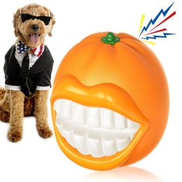 PROKEl Dog Toys Squeak Chew Toys Tough Ball for Medium/Large Extra Aggressive Chewers-Orange