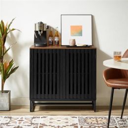 Cabinet With Flat Noodles Grating Stripe Door-Black