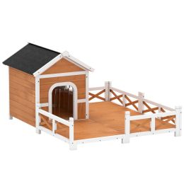 Outdoor Wooden Dog House, Dog Shelter with Large Porch, Weatherproof & Openable Roof, Elevated Base, Removable Floor: Orange-860x655x365 mm