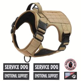 Tactical Pet Chest Service Dog Harness Vest Adjustable Reflective Dog Harness Metal Buckle Hiking Training: Brown-XL