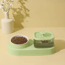 Water Dispenser And Feeding Bowl 2-in-1 -Green