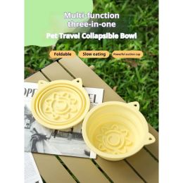 Travel Collapsible Bowl Foldable Slow-Feeder With Strong Suction Cups  Portable Silicone Dog Bowl For Hanging On Collar-Backpack: Pink-650ml