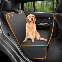 Dog Car Seat Cover View Mesh Pet Carrier Hammock Safety Protector Car Rear Back Seat Mat With Zipper And Pocket For Travel-Orange