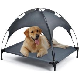 Outdoor Portable Grey Pet Dog Bed With Awning: Grey
