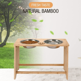 Elevated Dog Bowl Rack For Medium-sized Dogs -Natural wood