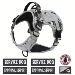 Tactical Pet Chest Service Dog Harness Vest Adjustable Reflective Dog Harness Metal Buckle Hiking Training: Gray Camouflage-XL