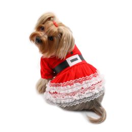 Lace Ruffles Puffy Sleeves Christmas Dress - XL