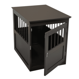 Dog Cage Furniture, Kennel With Side Slats In End Table Design, Brown-Brown