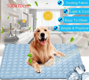 Pet Dog Cat Ice Silk Cold Nest Pad For Cooling In Summer-Blue-102x70cm