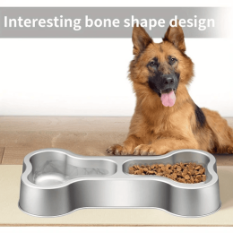 Stainless Steel  Bone Shape Dog Dual Dish For Food And Water, Suitable for Small /Medium-Sized Dogs
