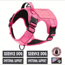 Hiphoppet US Local Tactical Service Dog Harness Vest Adjustable Reflective No Pulling Large Dog Harness With Metal Buckle: Pink-S