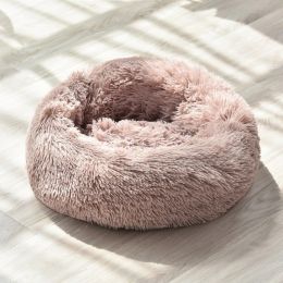 Dog Bed Super Soft Washable Long Plush -Brown-50cm
