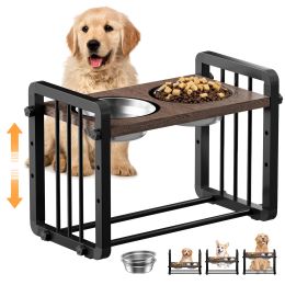 H-shaped Iron Frame Lifting Dog Bowl: Black