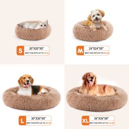 24 Inch Anti-Slip Round Fluffy Plush Faux Fur Pet Bed, Fits Up To 25 Lbs Pets:Brown S